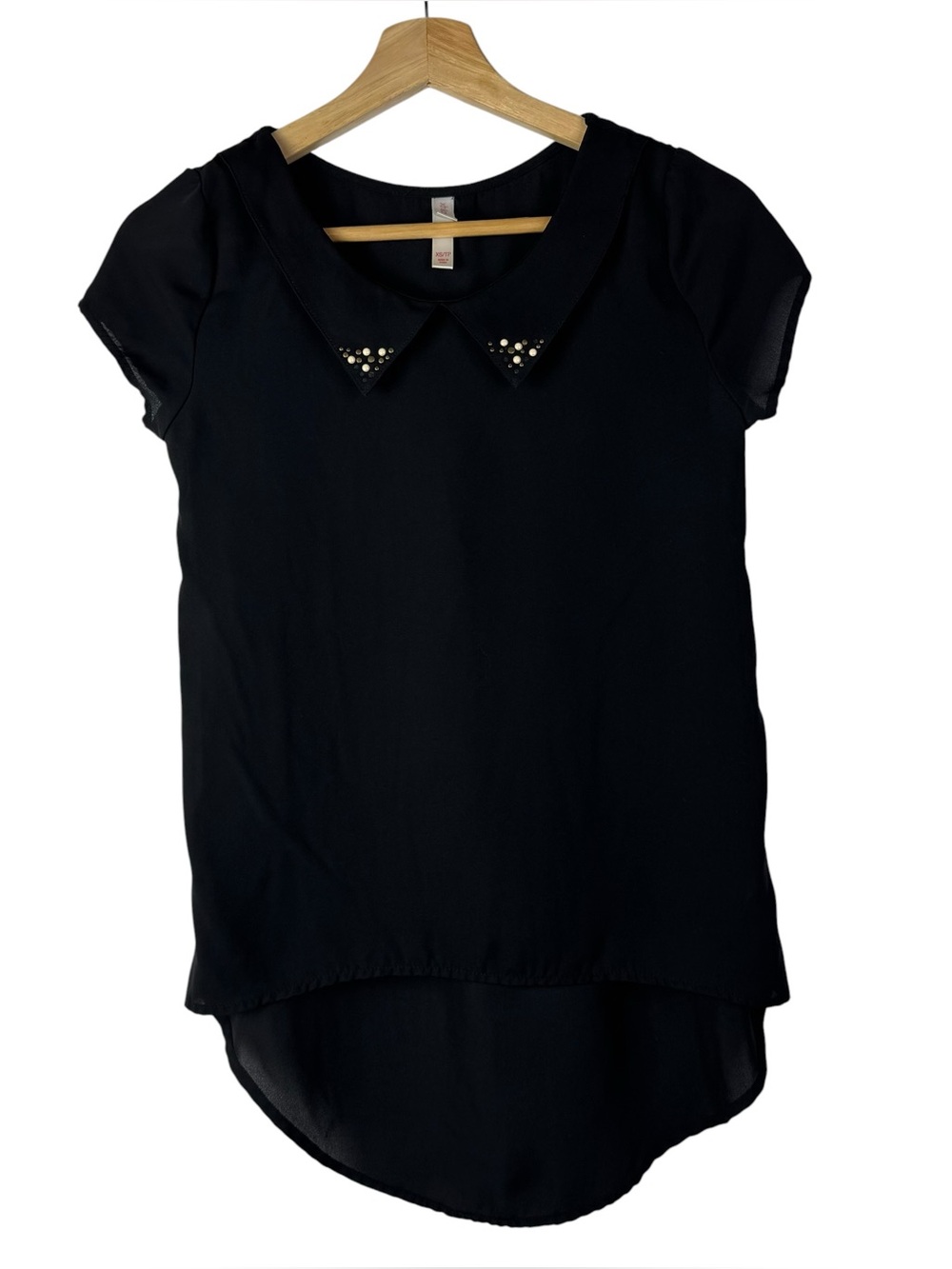 Xhilaration Black Peter Pan Collar Y2K Short Sleeve Top XS